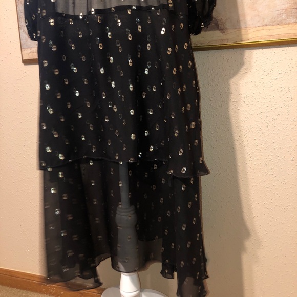 Sz M Johnny Was Love Raja Tiered Sheer Midi Dress Clip Dot Black Gold Dots - Picture 11 of 17